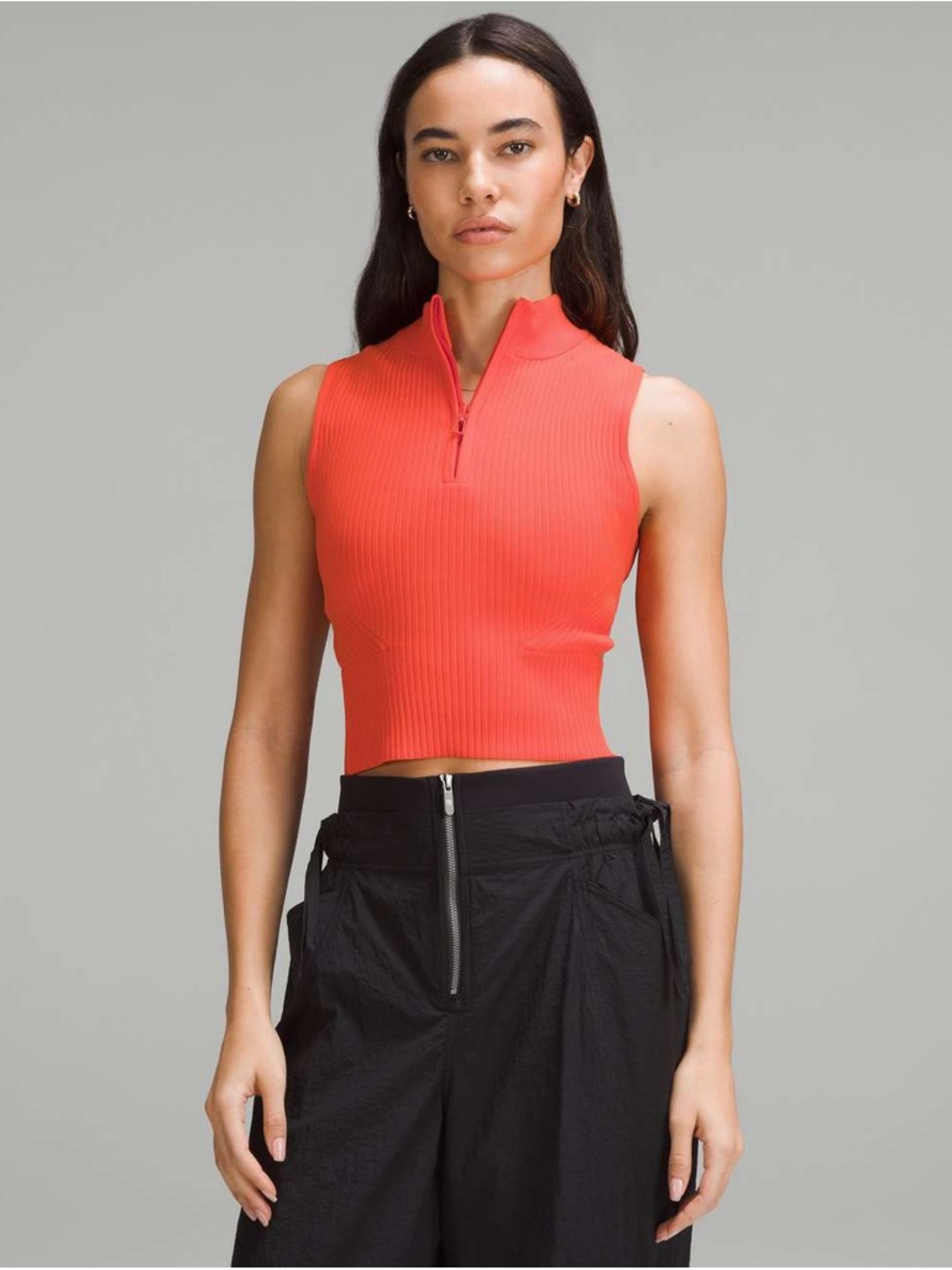 92. | lululemon athletica | Open Back Half Zip Ribbed | Crop Top | Solar Orange